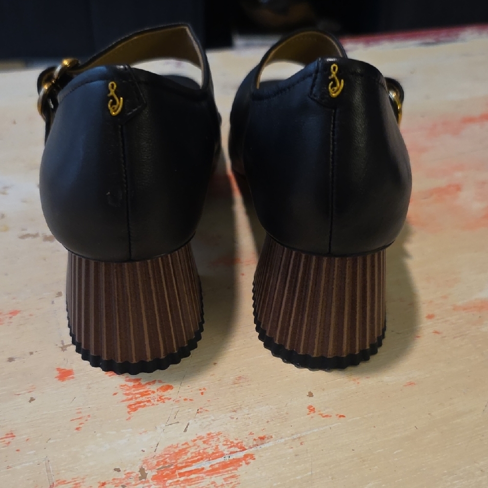 Sam Edelman Black Mary Jane Heels with Gold Buckle - Picture 6 of 9